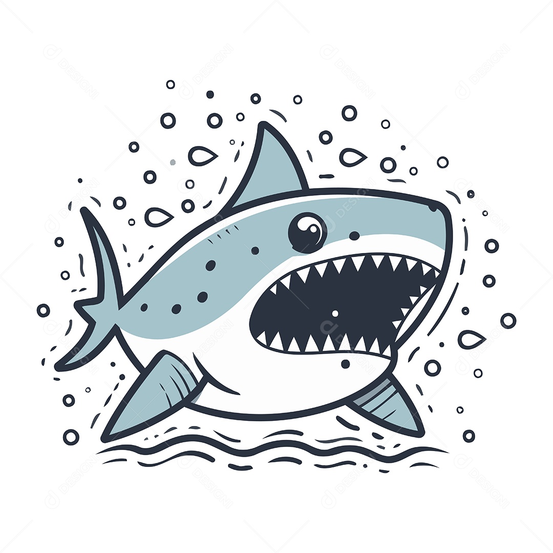 Tubarão de Desenho Animado Ilustração Vetor EPS