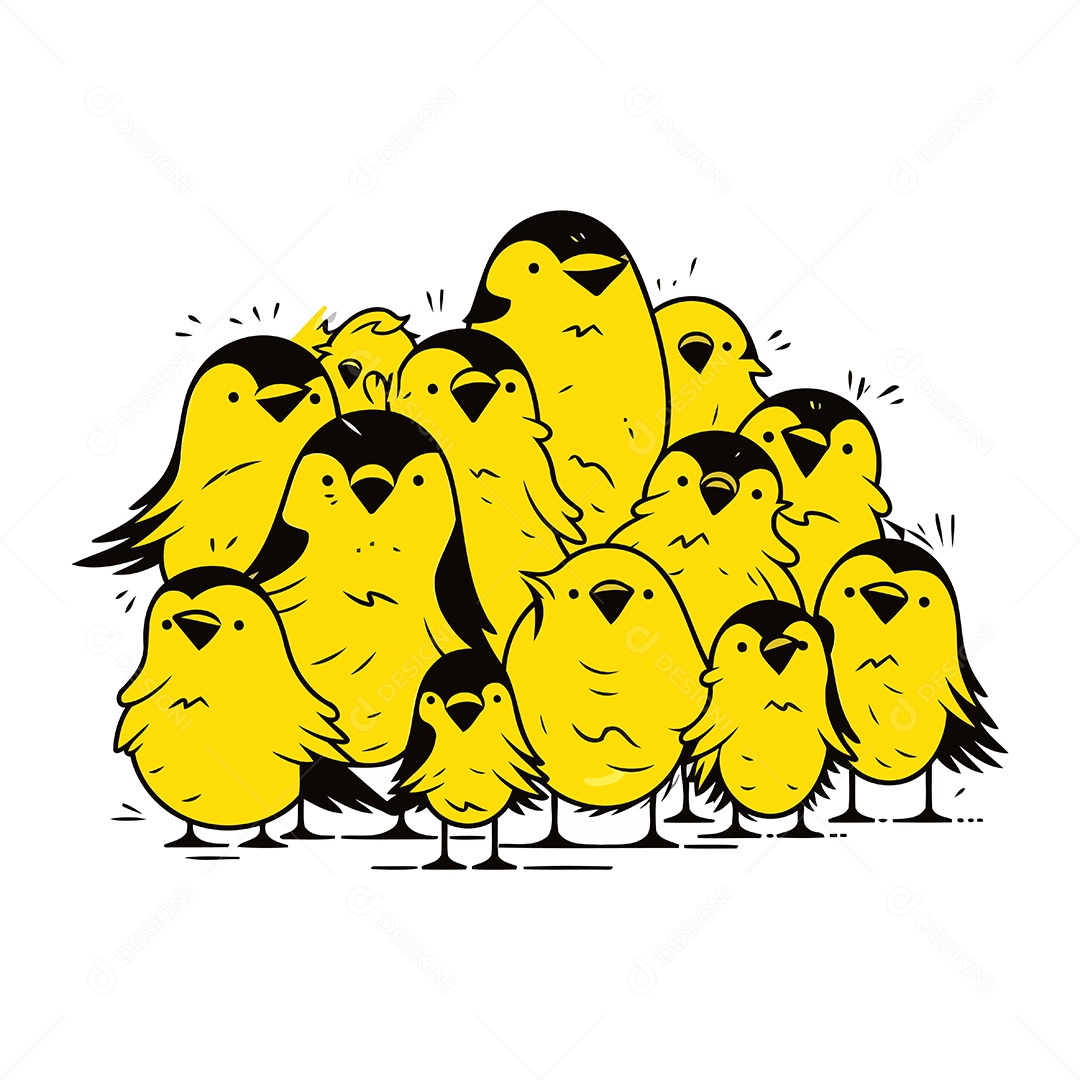 Passarinhos Amarelo de Desenho Animado Ilustração Vetor EPS