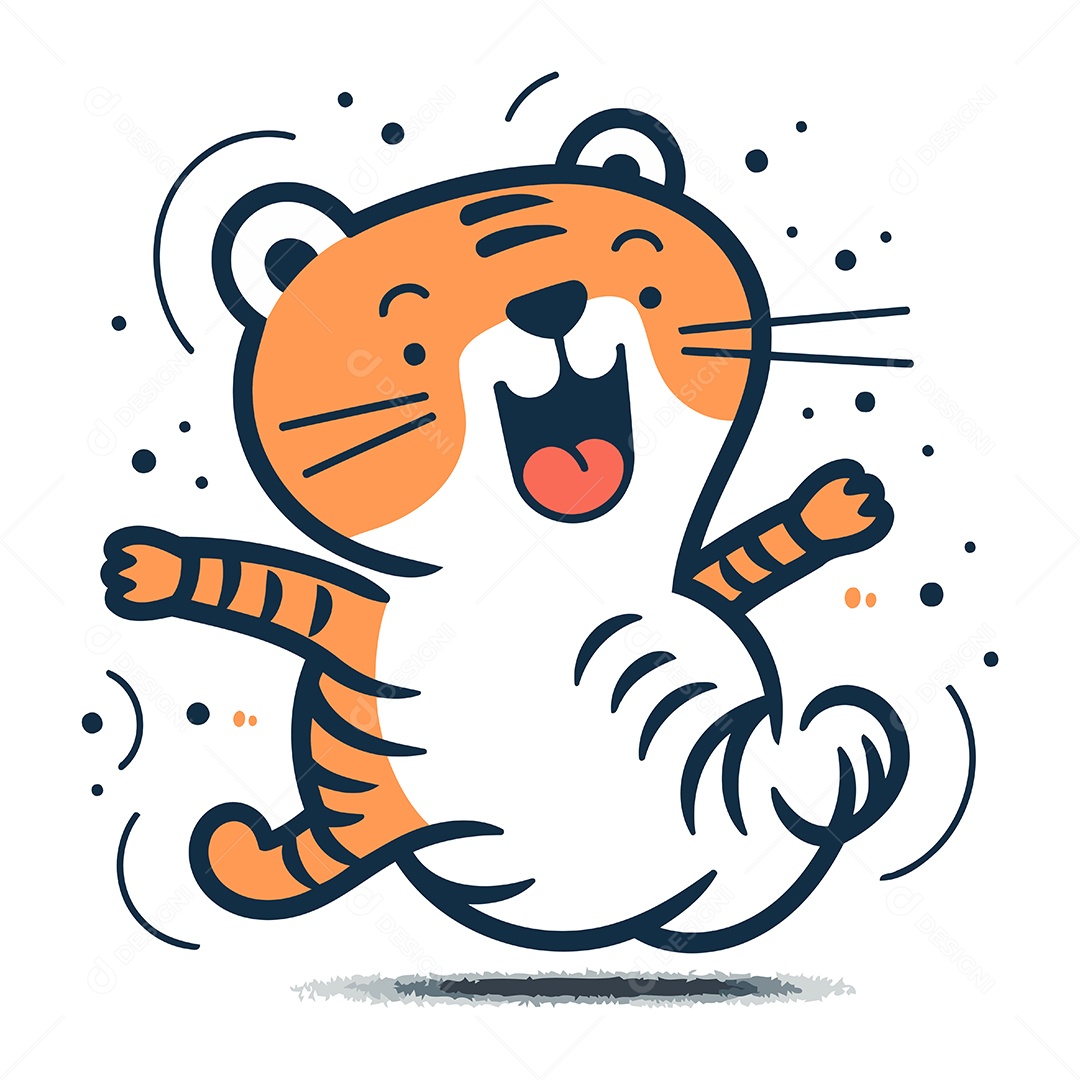 Tigre Fofo de Desenho Animado Ilustração Vetor EPS