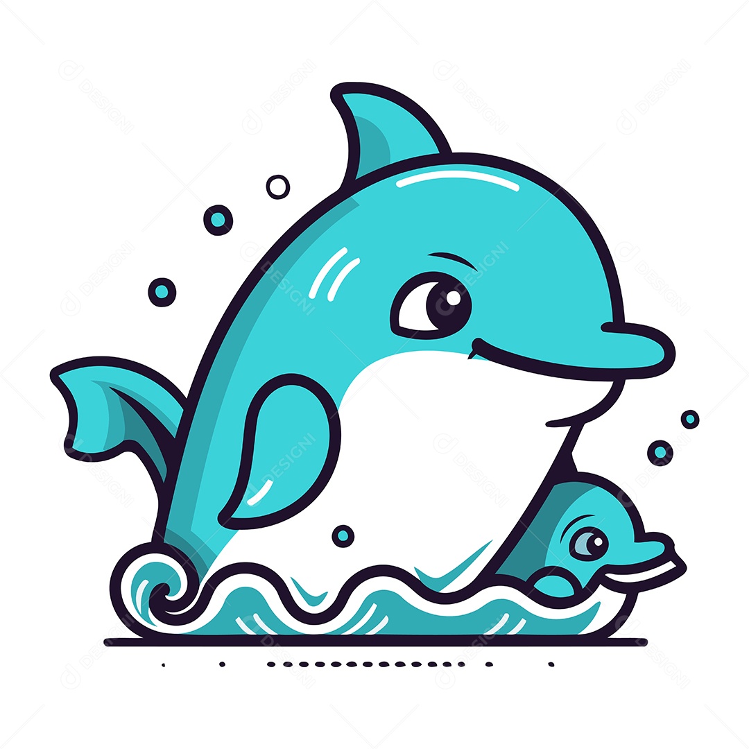 Golfinho e Filhote de Desenho Animado Ilustração Vetor EPS