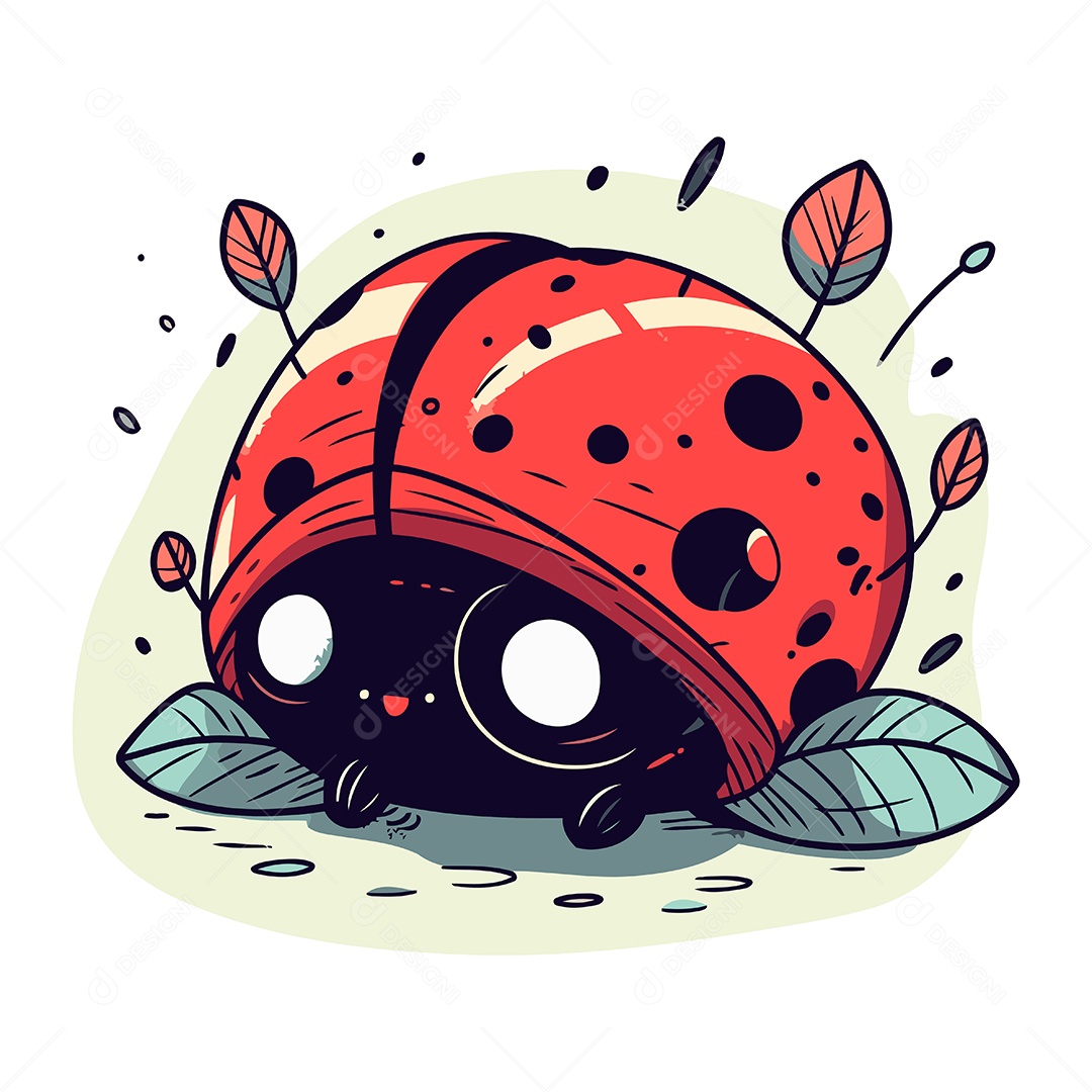 Joaninha Fofa de Desenho Animado Ilustração Vetor EPS