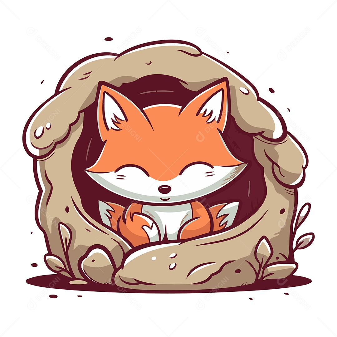 Raposa Fofa de Desenho Animado Ilustração Vetor EPS