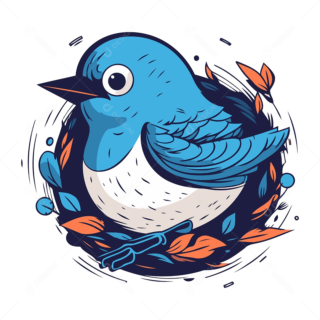 Pássaro Azul de Desenho Animado Ilustração Vetor EPS