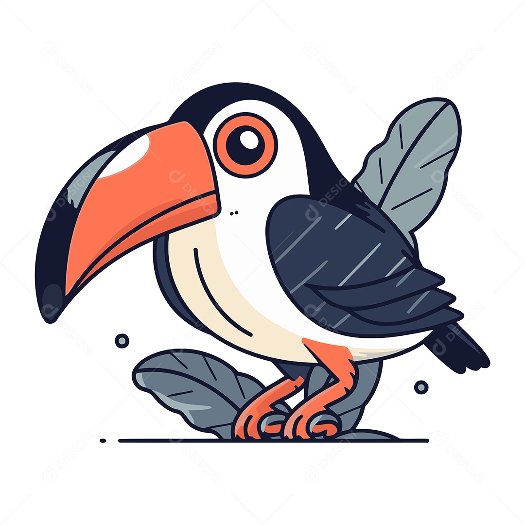 Tucano Fofo de Desenho Animado Ilustração Vetor EPS
