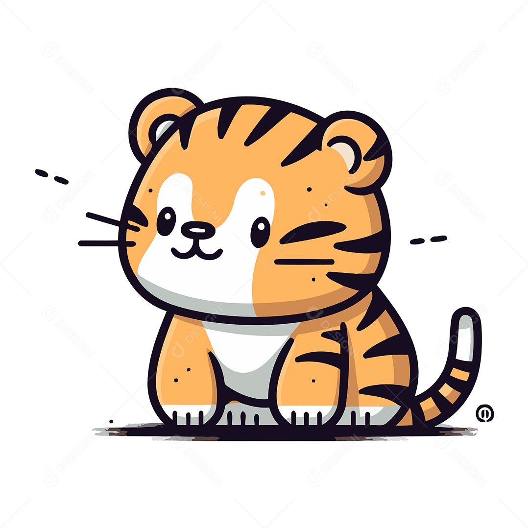 Tigre Fofo de Desenho Animado Ilustração Vetor EPS