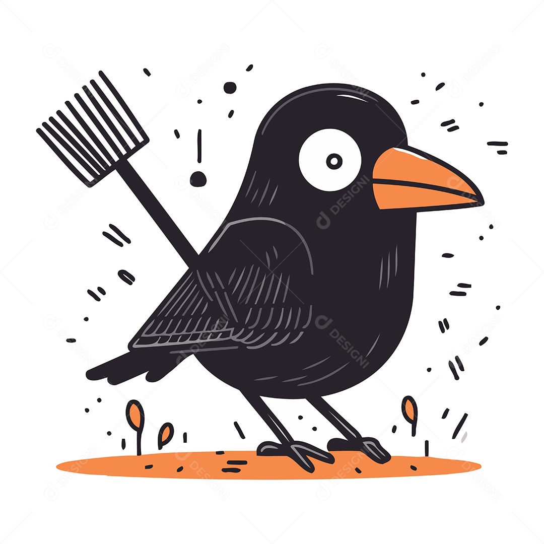Pássaro Preto de Desenho Animado Ilustração Vetor EPS