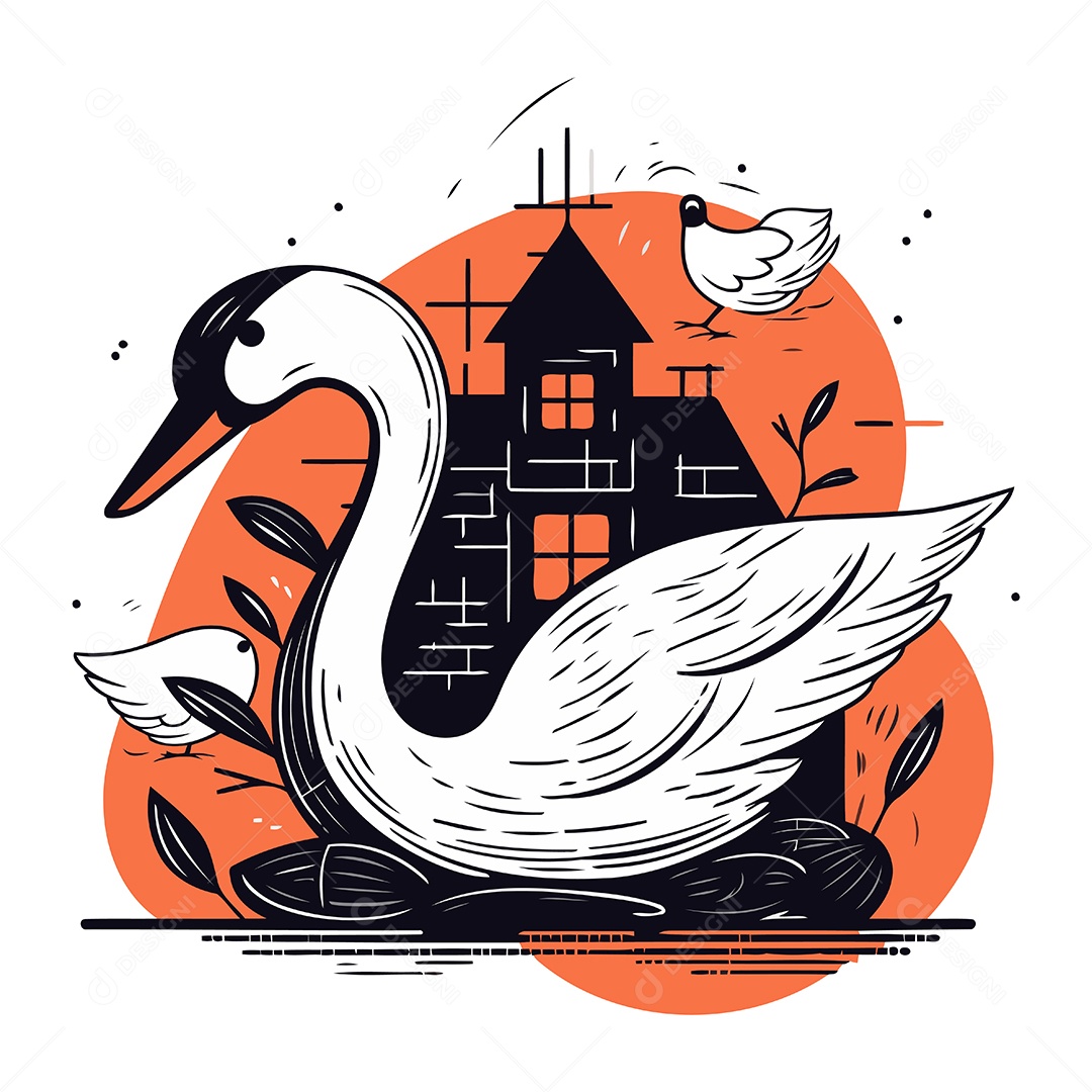 Cisne de Desenho Animado Ilustração Vetor EPS