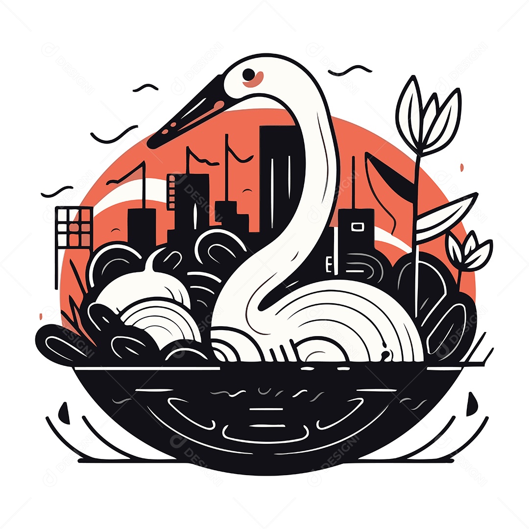 Cisne de Desenho Animado Ilustração Vetor EPS