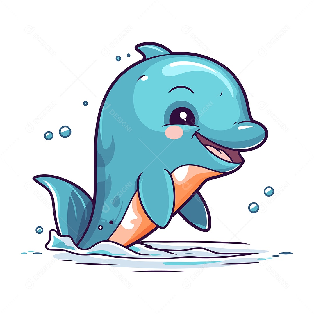 Golfinho Fofo de Desenho Animado Ilustração Vetor EPS