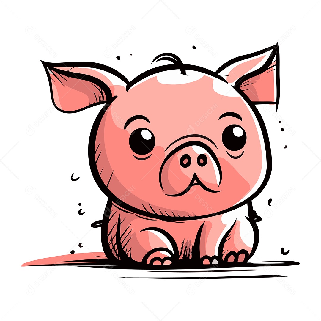 Porco Fofo de Desenho Animado Ilustração Vetor EPS