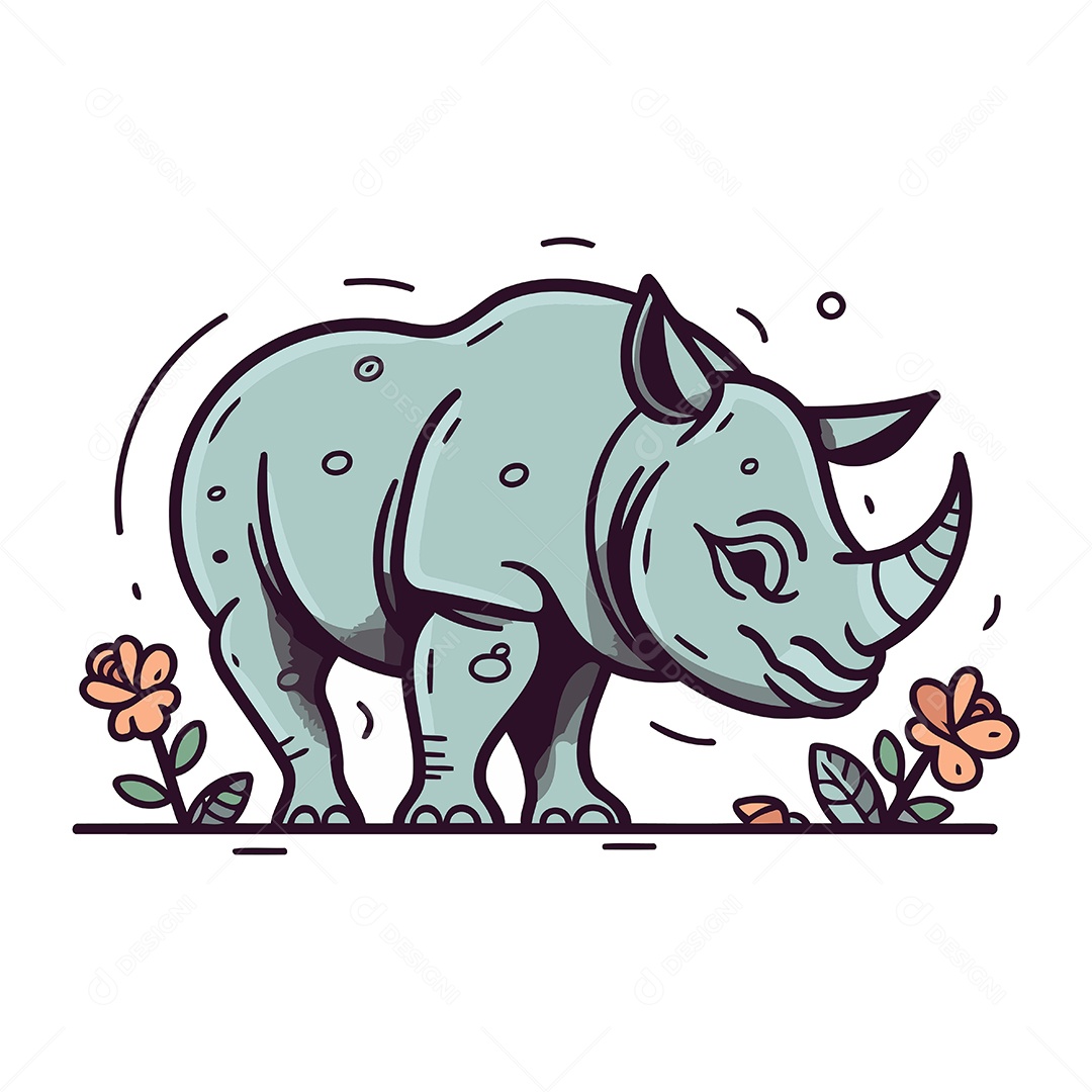 Rinoceronte de Desenho Animado Ilustração Vetor EPS