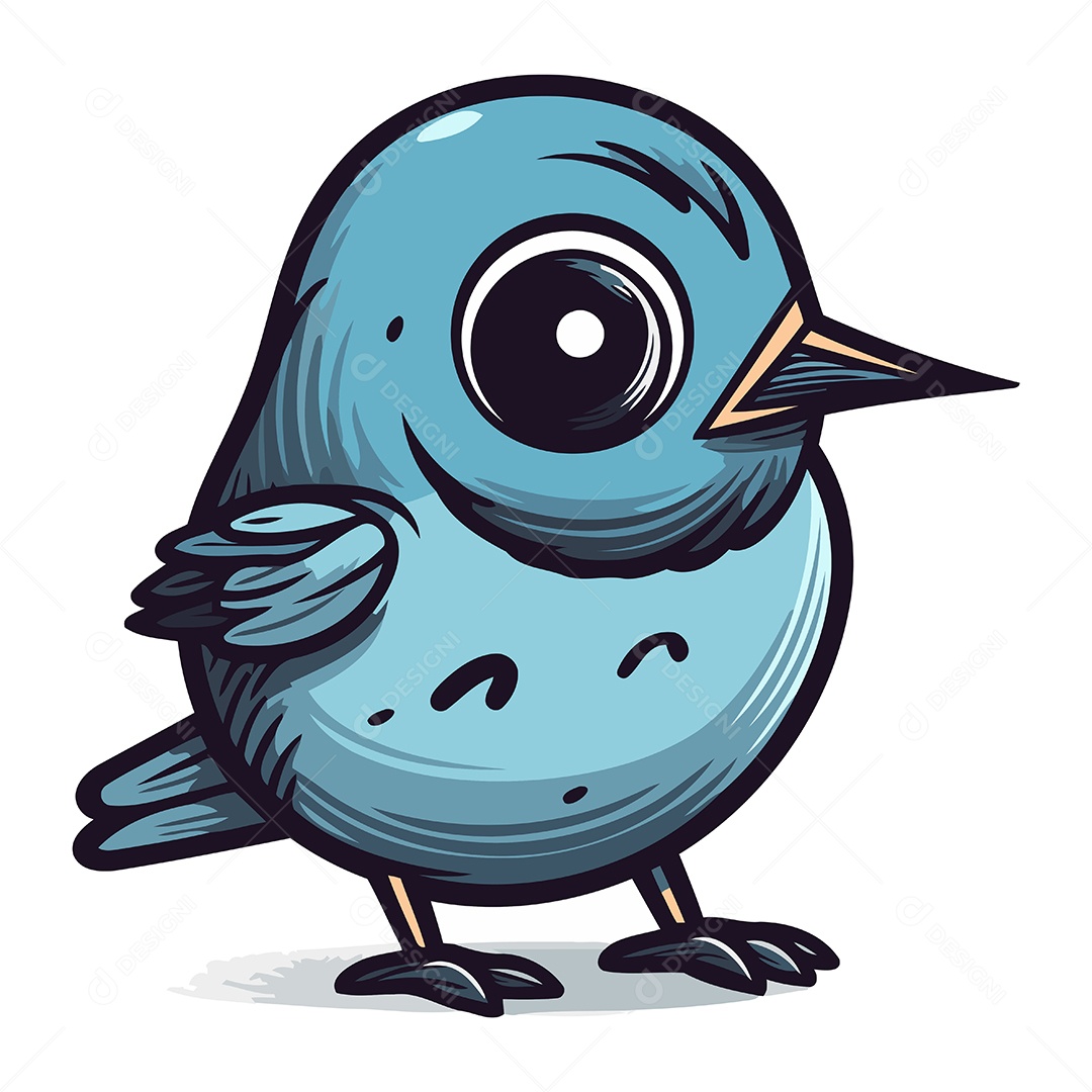 Pássaro Azul de Desenho Animado Ilustração Vetor EPS