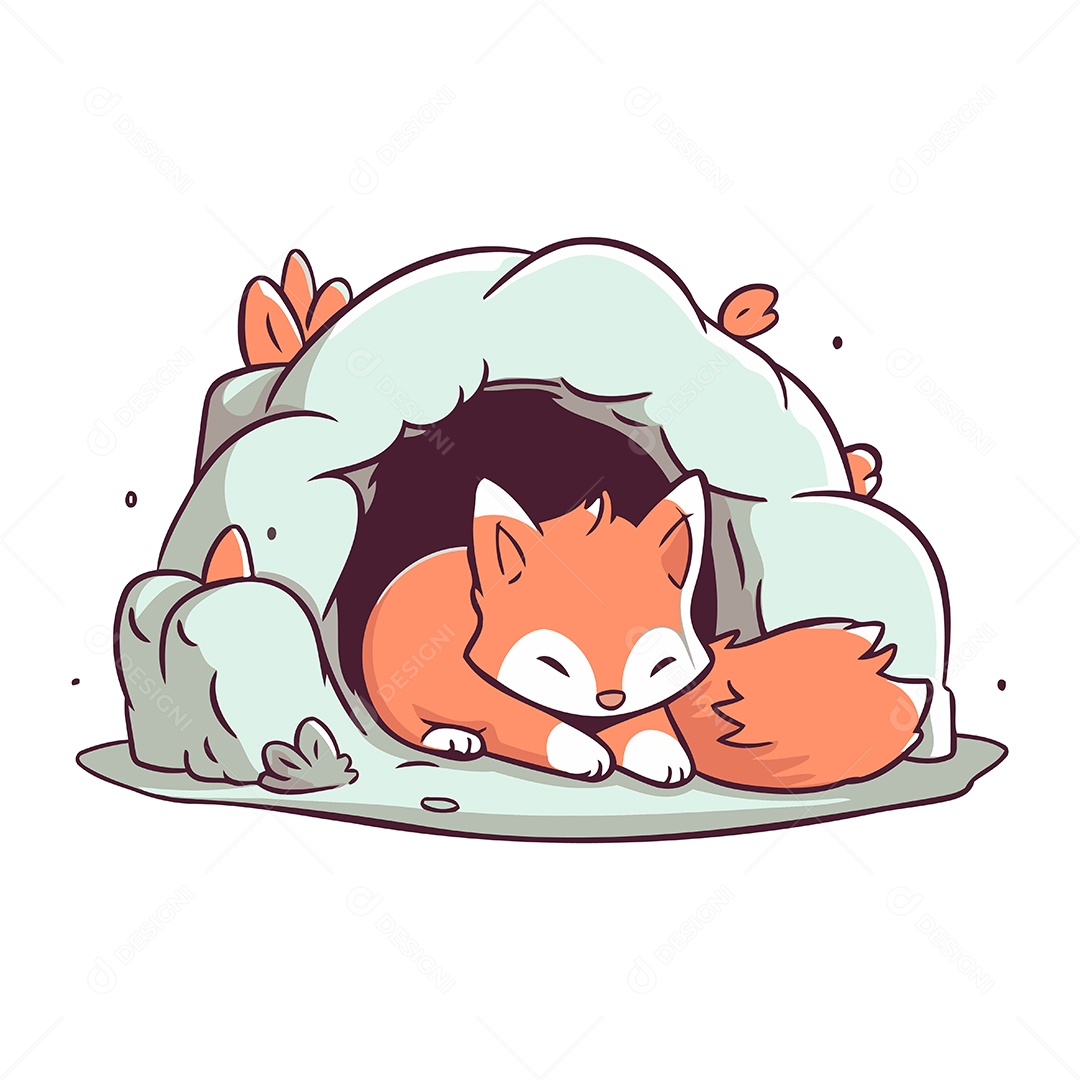 Raposa Fofa de Desenho Animado Ilustração Vetor EPS