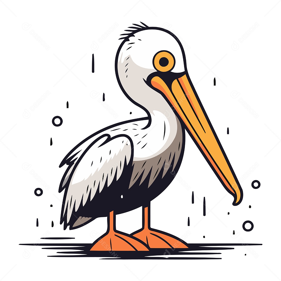 Pelicano de Desenho Animado Ilustração Vetor EPS