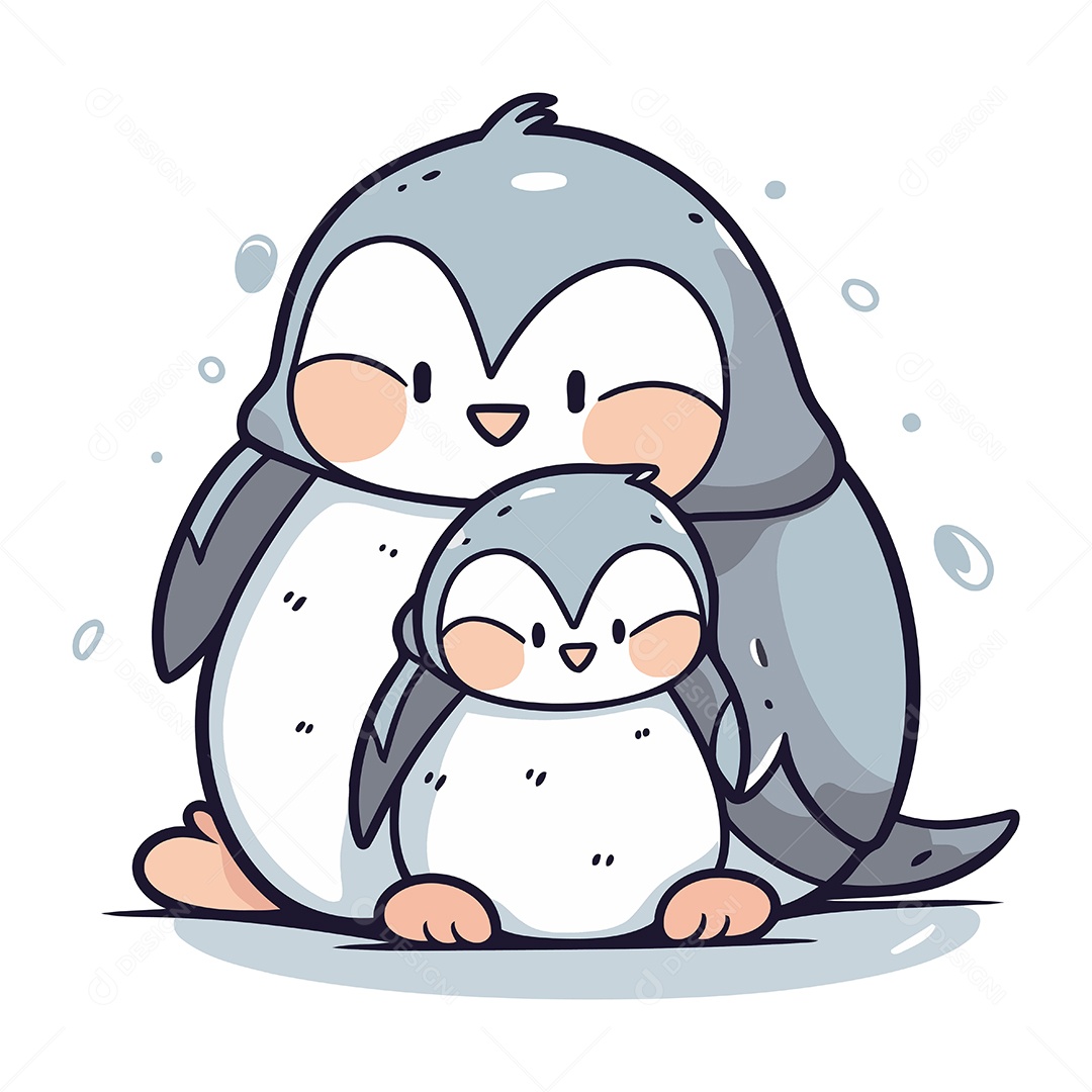 Pinguim e Filhote de Desenho Animado Ilustração Vetor EPS