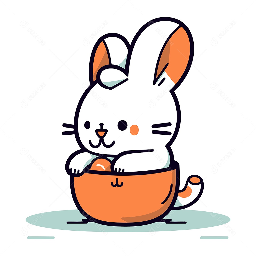 Coelho Fofo em uma Tigela Ilustração Vetor EPS