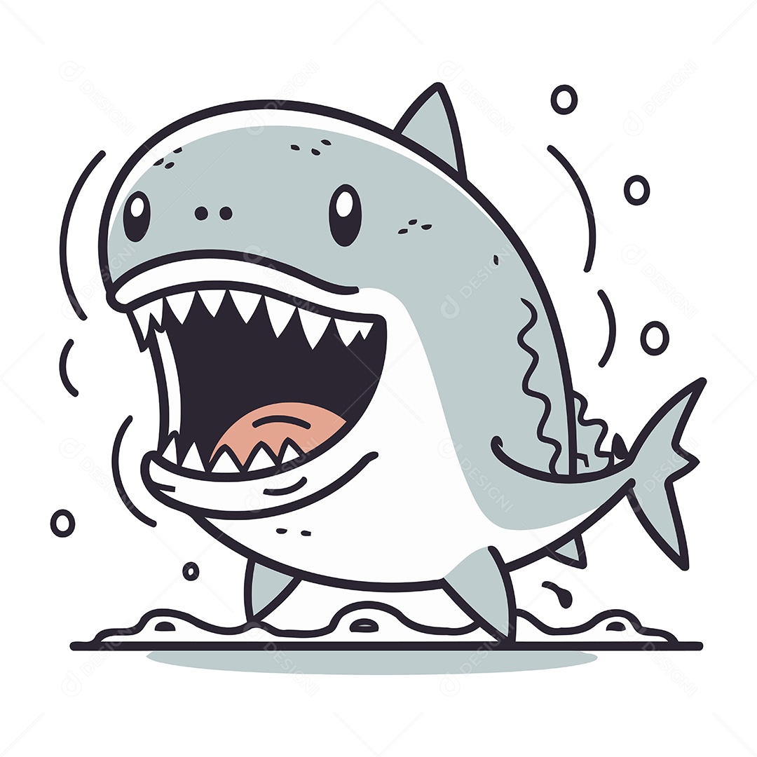 Tubarão de Desenho Animado Ilustração Vetor EPS