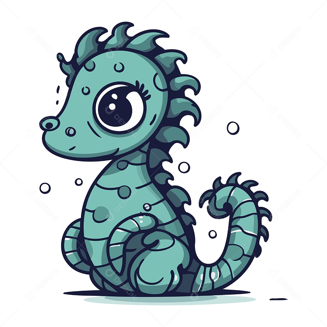 Cavalo Marinho Fofo de Desenho Animado Ilustração Vetor EPS