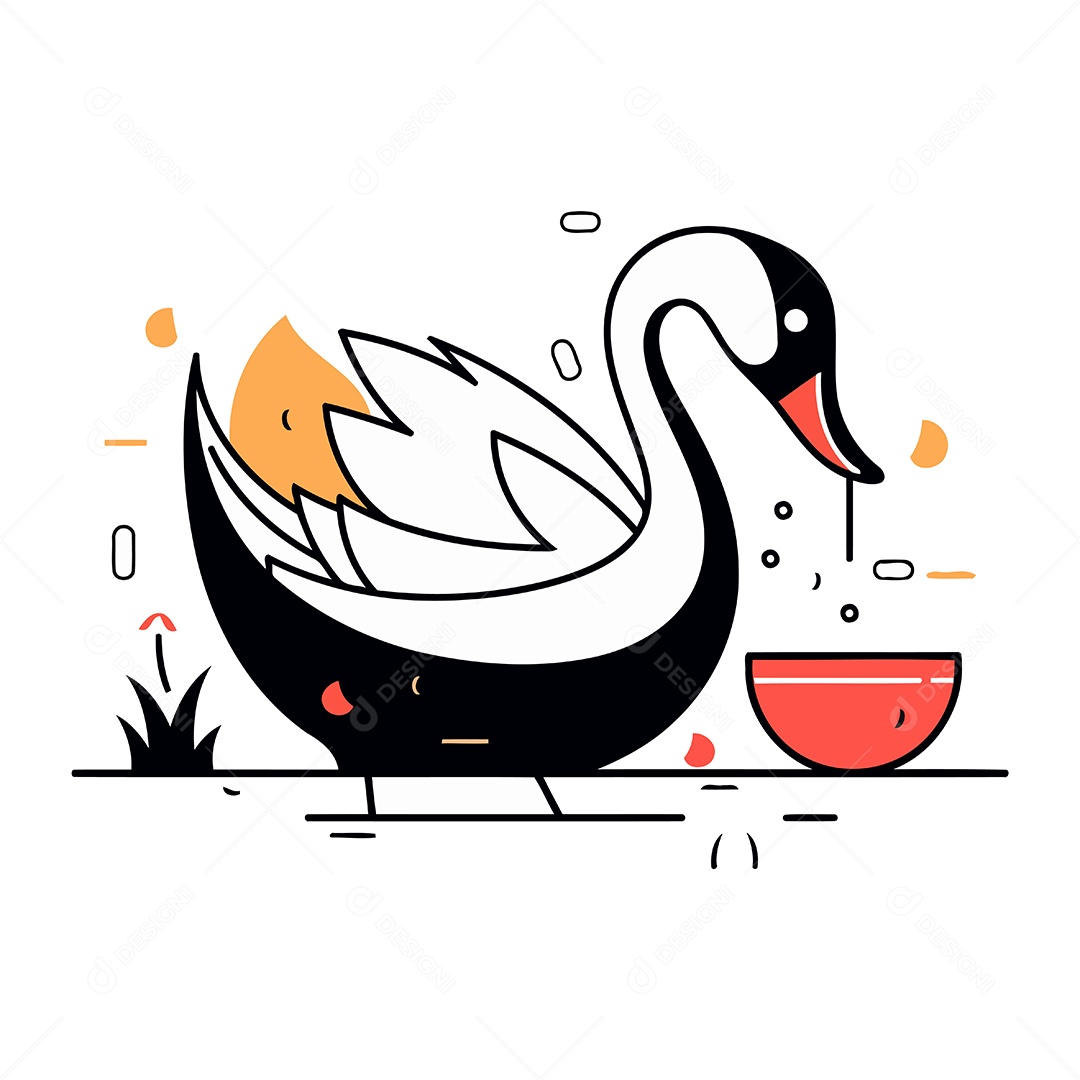 Cisne e Tigela de Desenho Animado Ilustração Vetor EPS