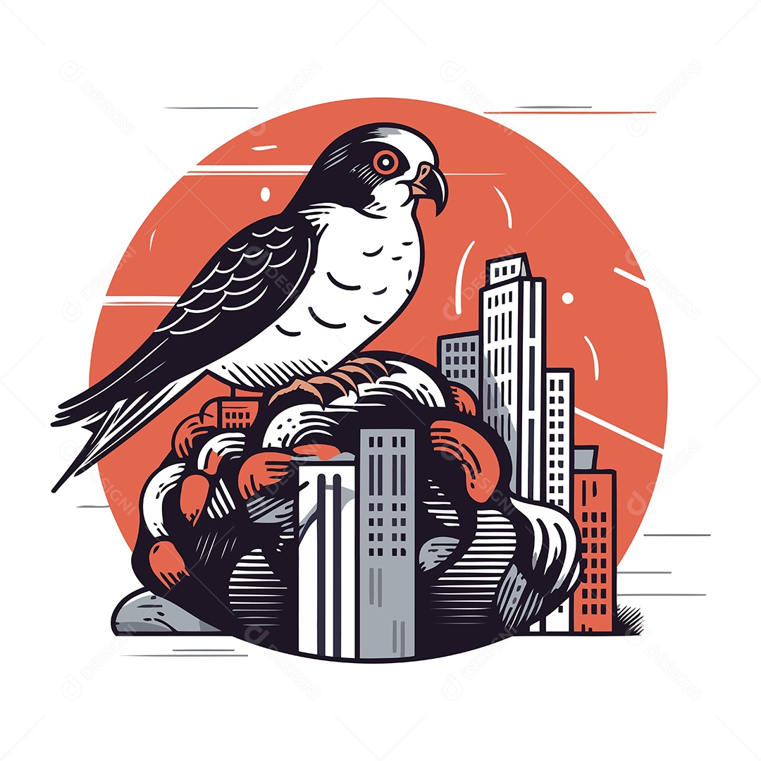 Falcão na Cidade Desenho Animado Ilustração Vetor EPS