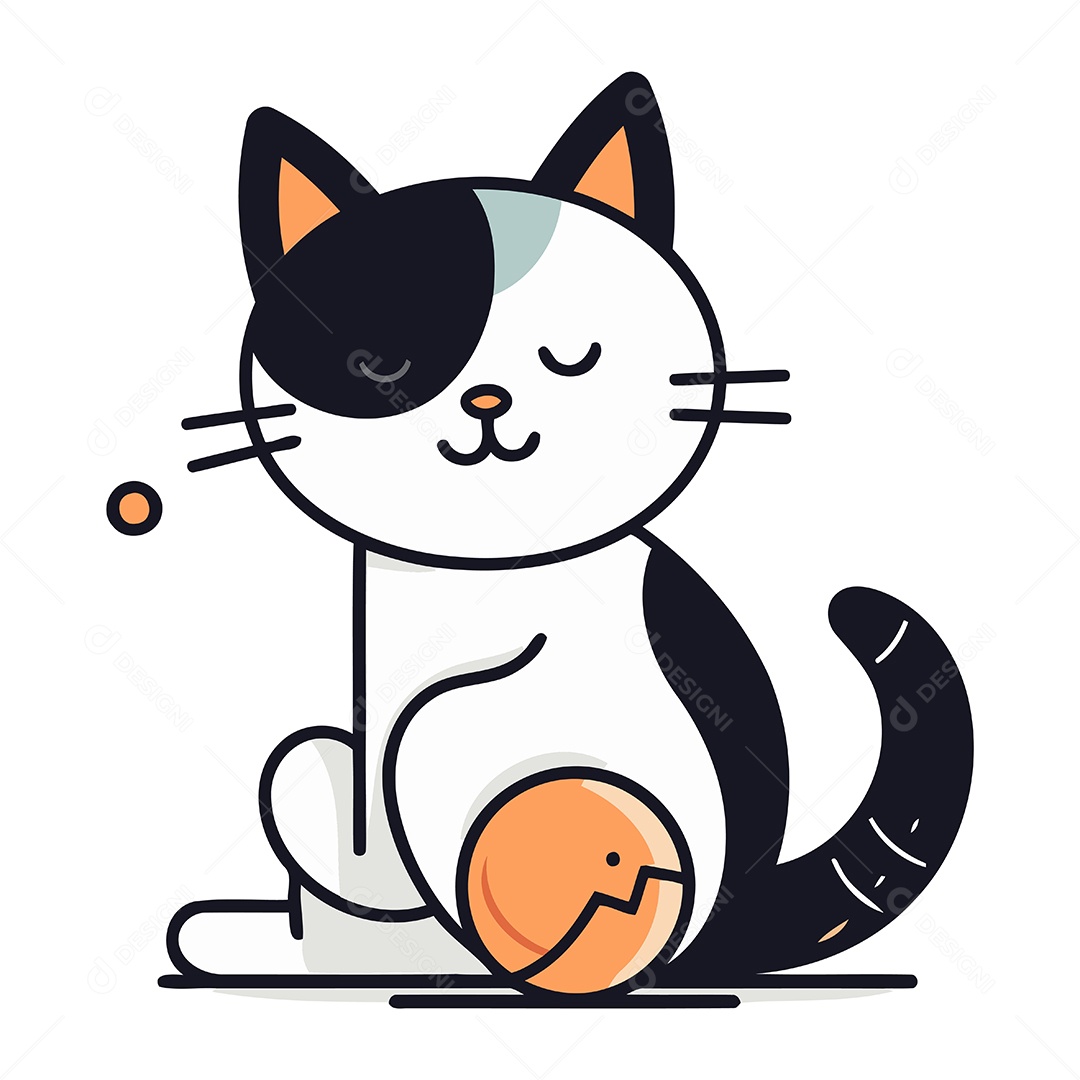 Gato Fofo Sentado Brincando com uma Bola Ilustração Vetor EPS