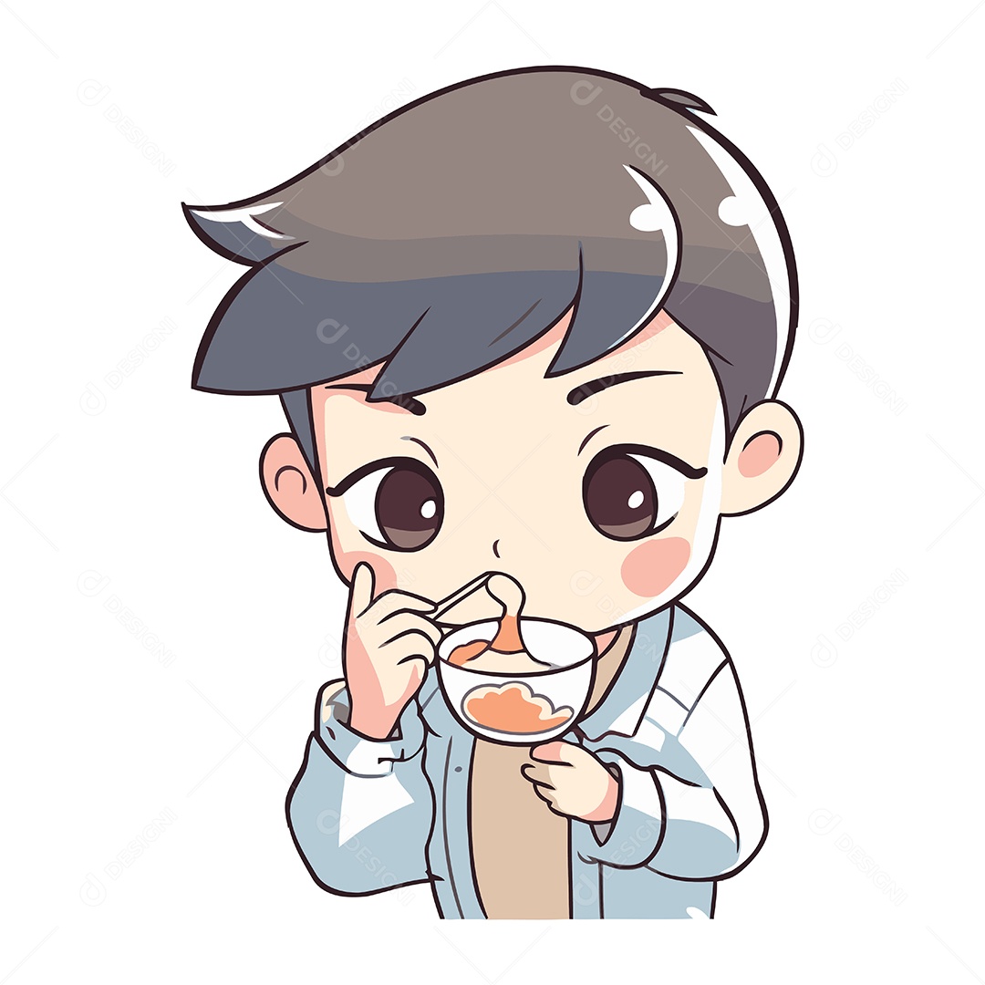 Menino Comendo Desenho Animado Ilustração Vetor EPS