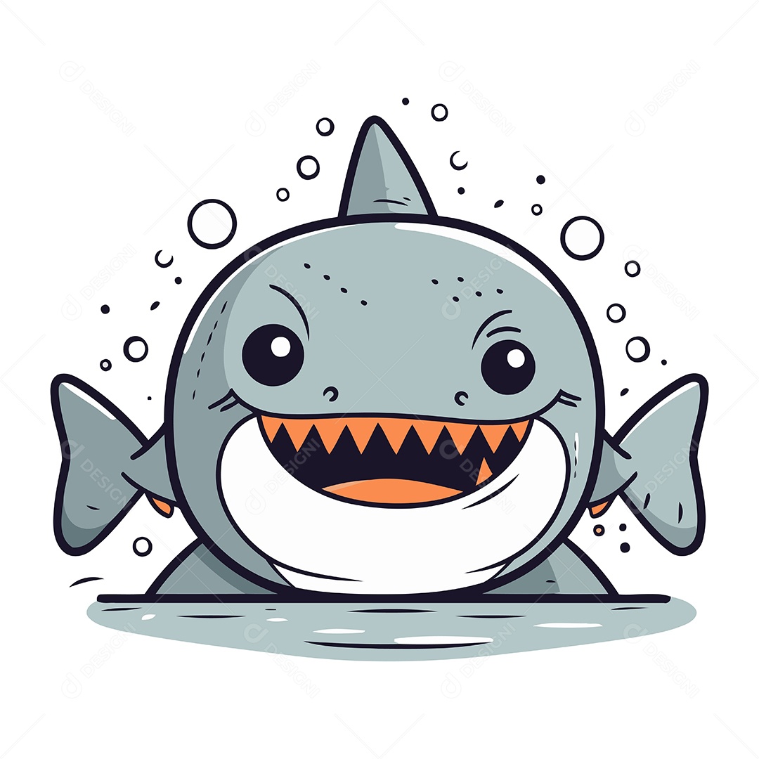 Tubarão de Desenho Animado Ilustração Vetor EPS