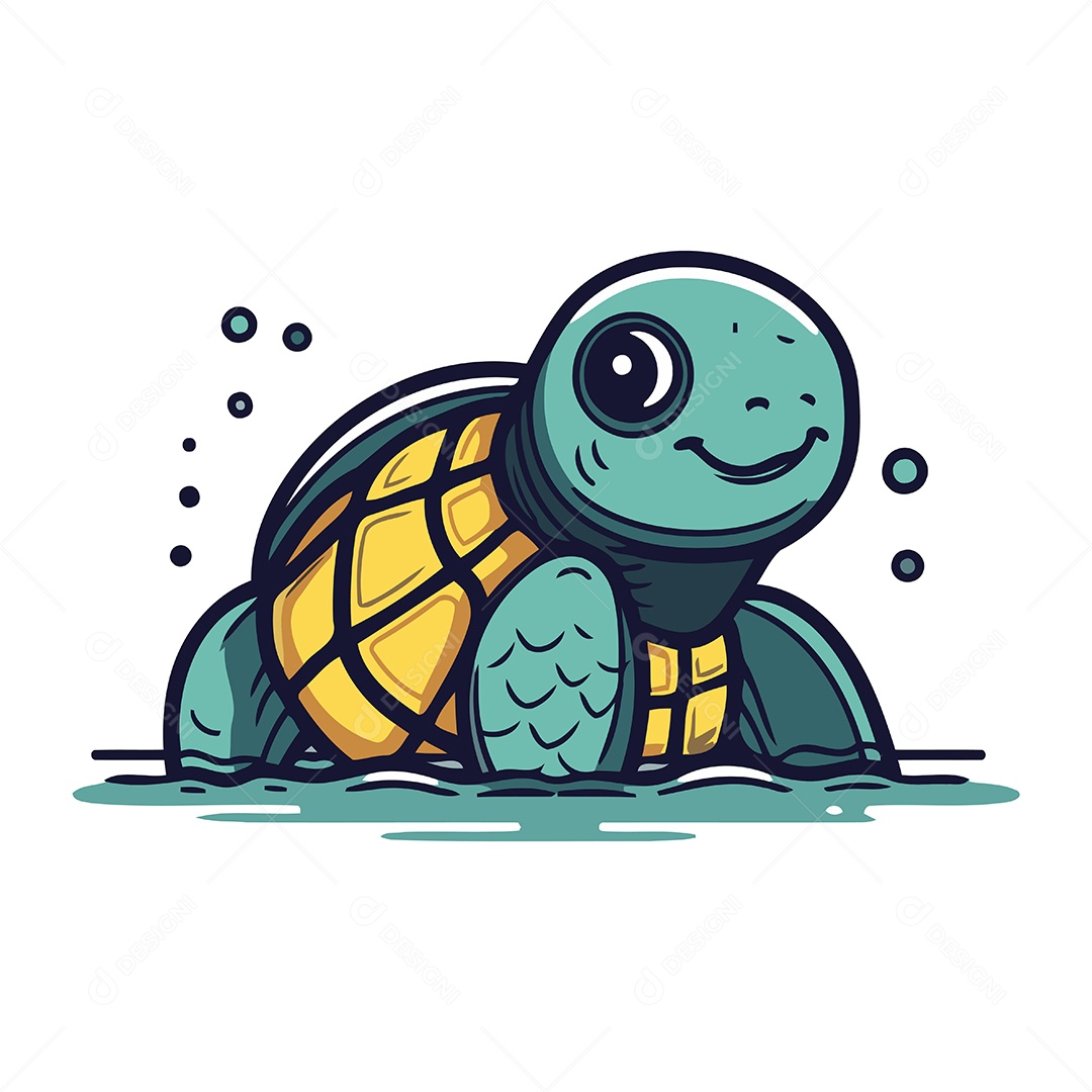 Tartaruga Fofa de Desenho Animado Ilustração Vetor EPS
