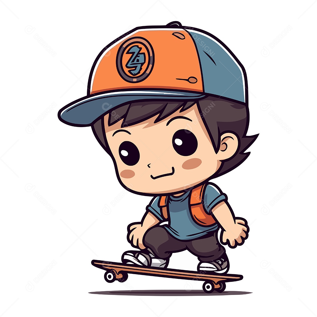 Menino Andando de Skate Ilustração Vetor EPS