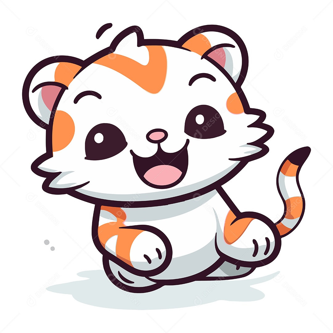 Tigre Fofo de Desenho Animado Ilustração Vetor EPS