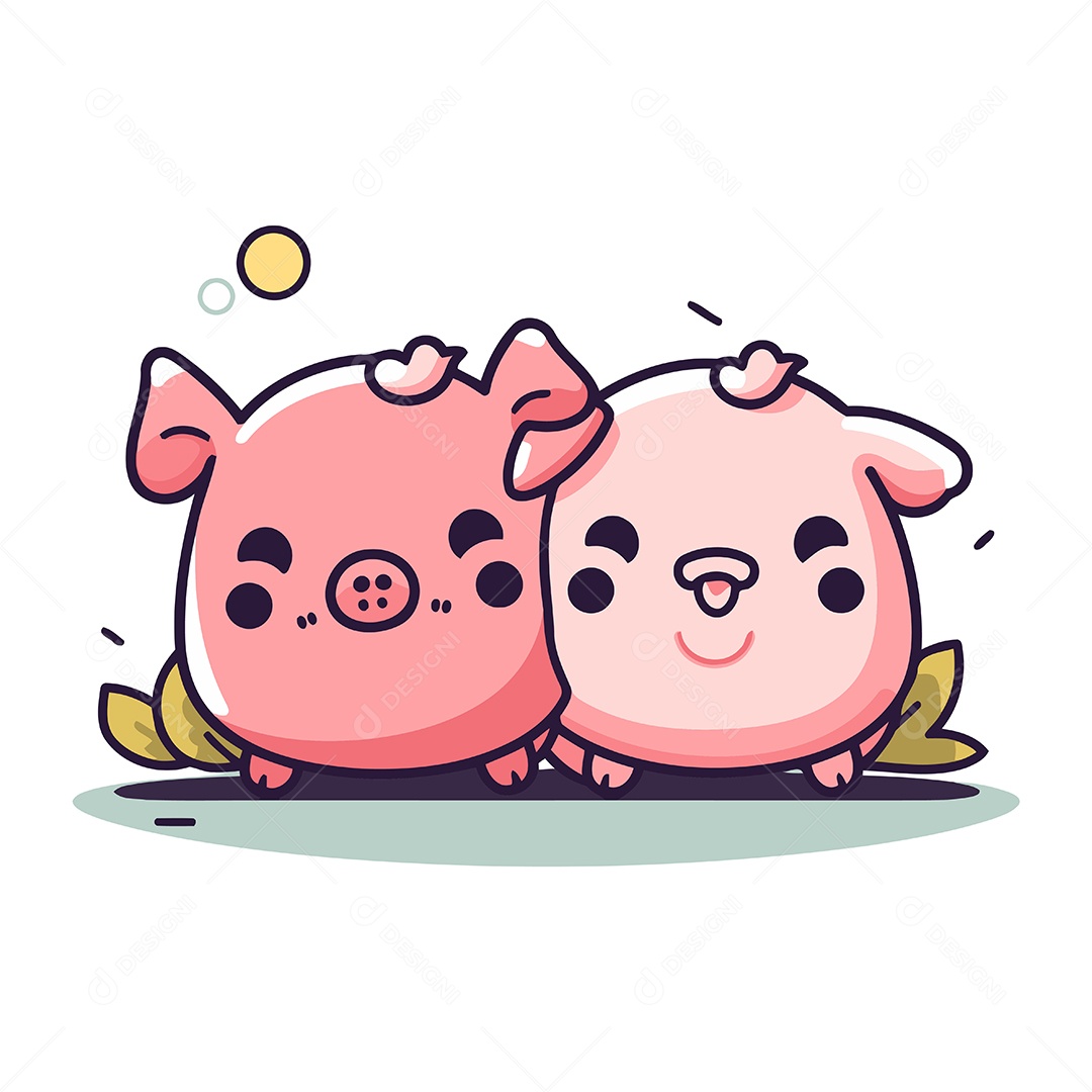 Casal de Porquinhos Fofo Ilustração Vetor EPS