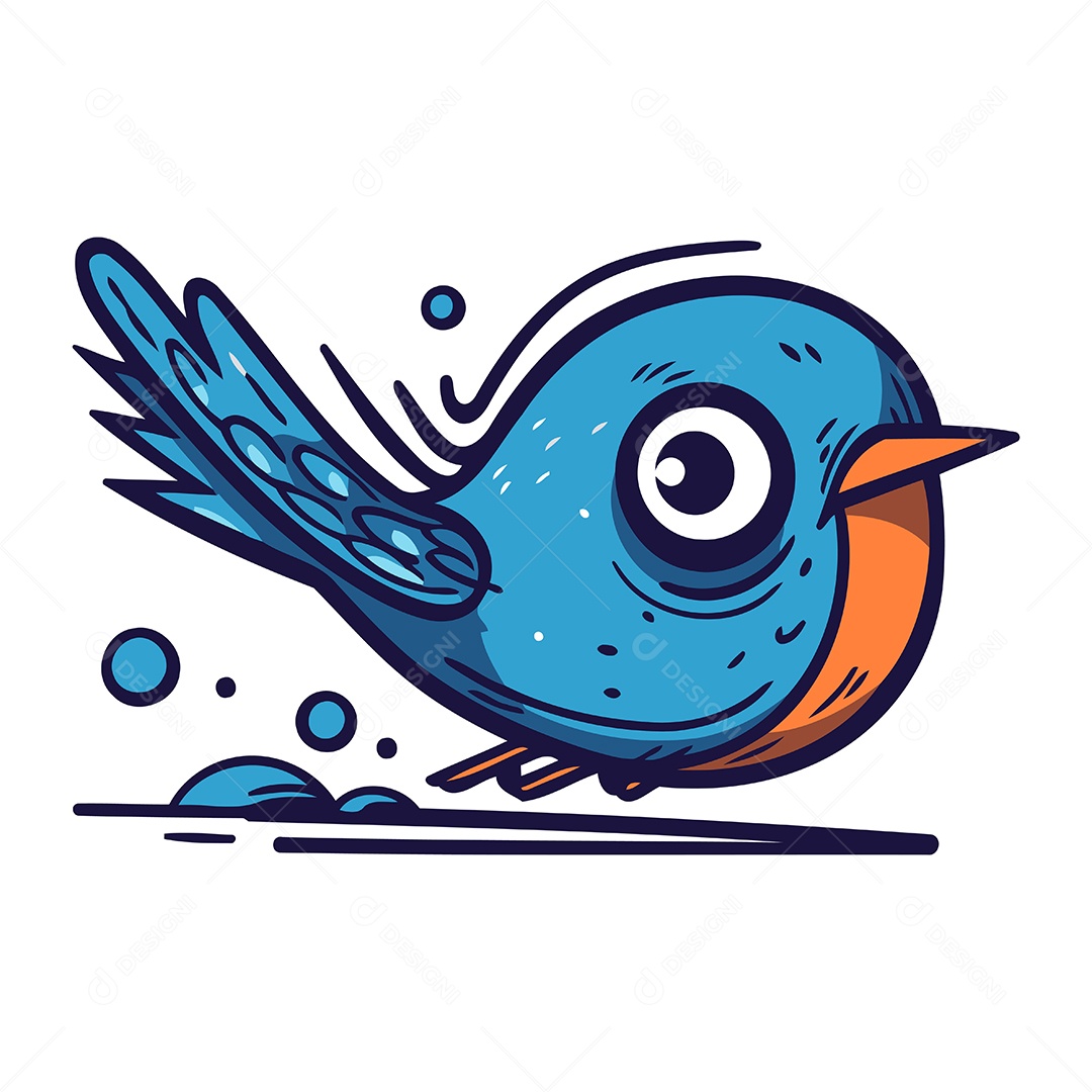 Pássaro Azul de Desenho Animado Ilustração Vetor EPS
