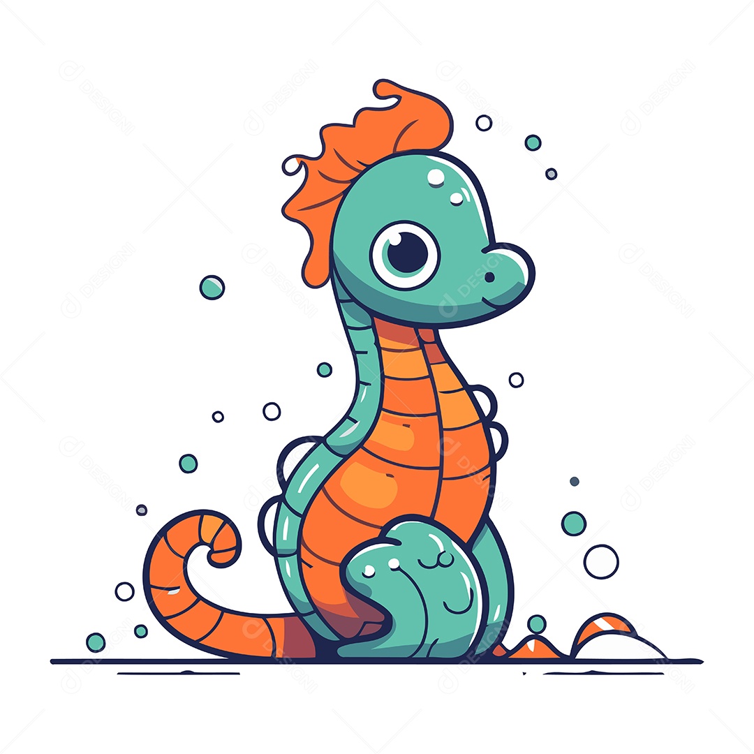 Cavalo Marinho Fofo de Desenho Animado Ilustração Vetor EPS