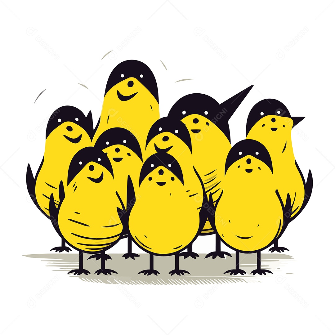 Grupo de Pinguins Desenho Animado Ilustração Vetor EPS