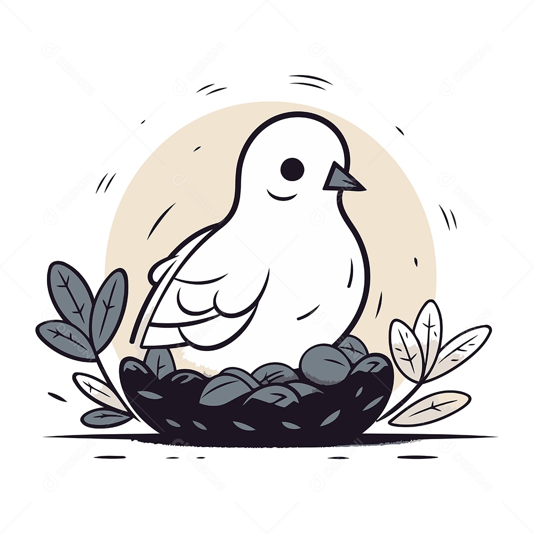 Pomba no Ninho Desenho Animado Ilustração Vetor EPS