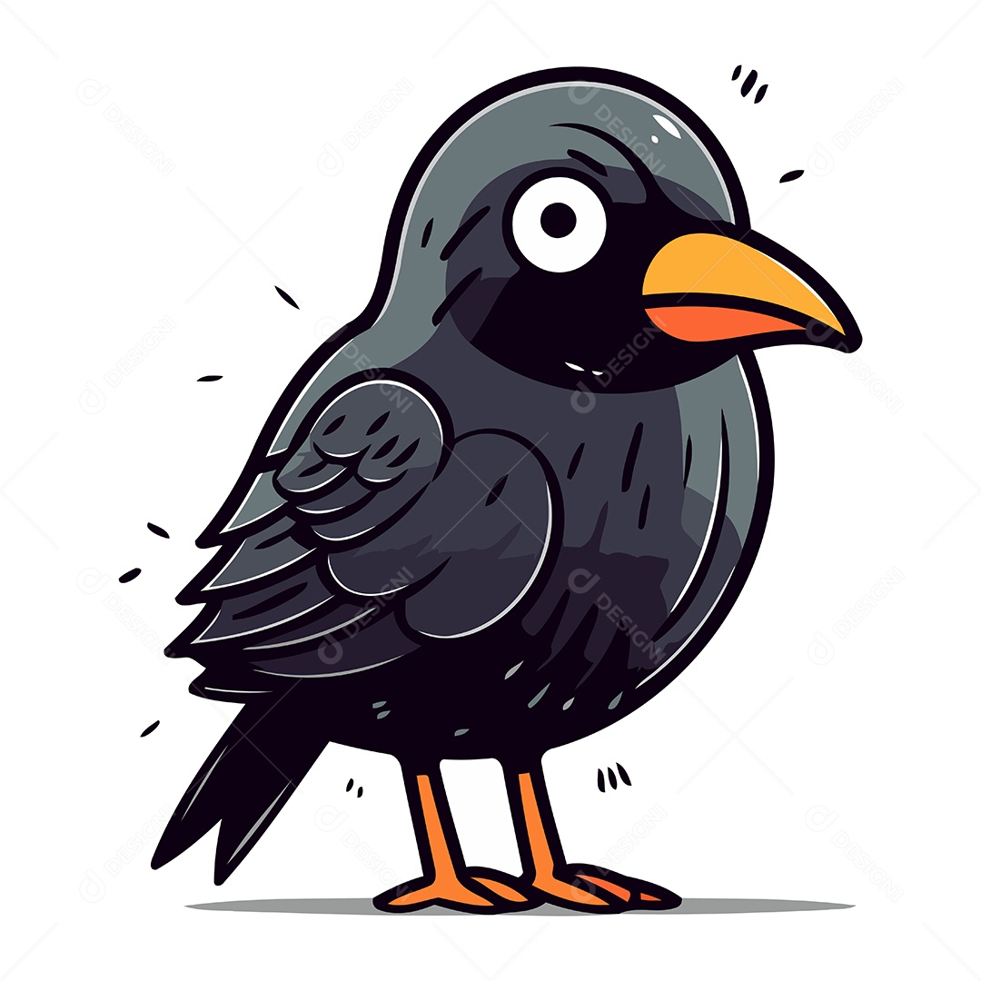 Corvo Fofo de Desenho Animado Ilustração Vetor EPS