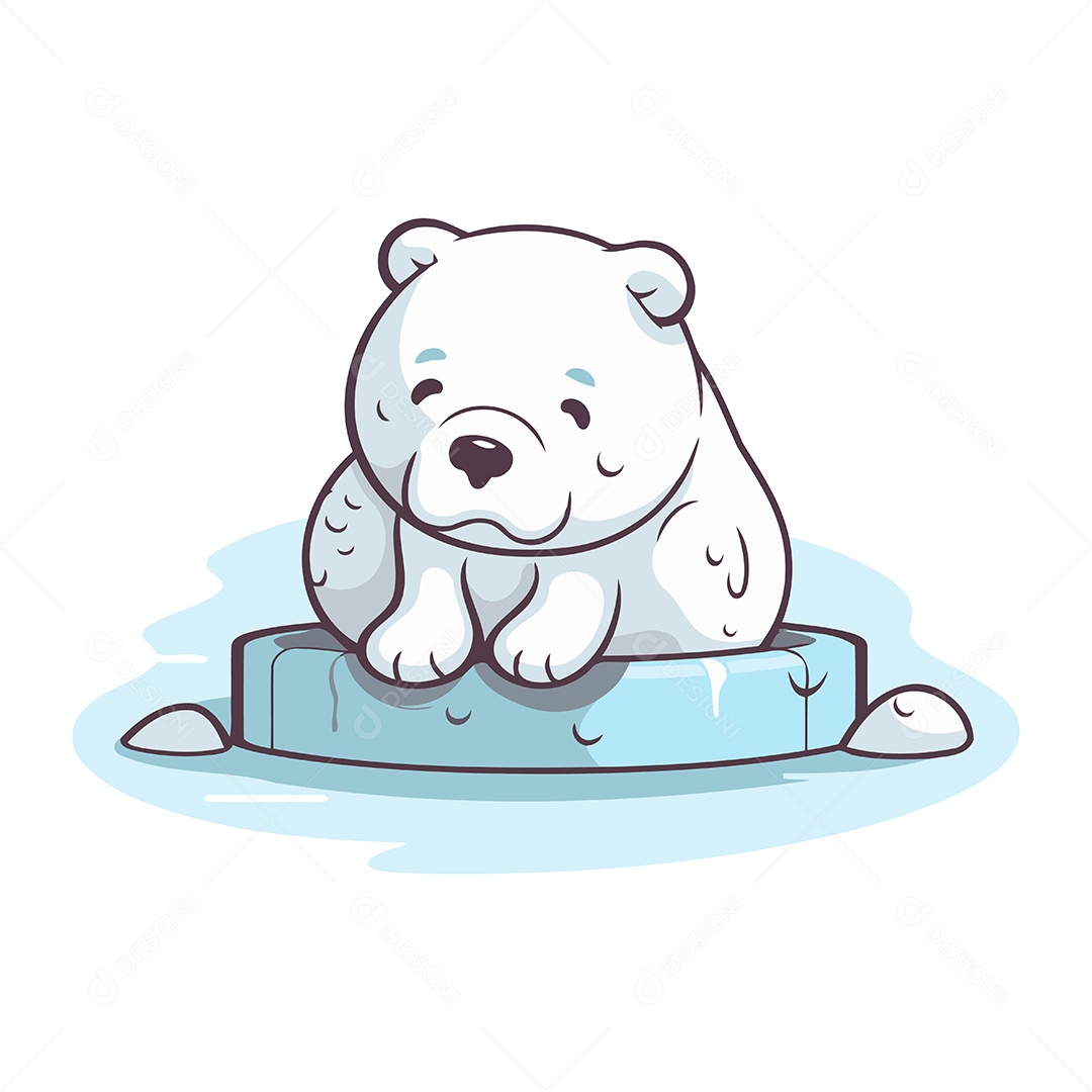 Urso Polar Fofo de Desenho Animado Ilustração Vetor EPS