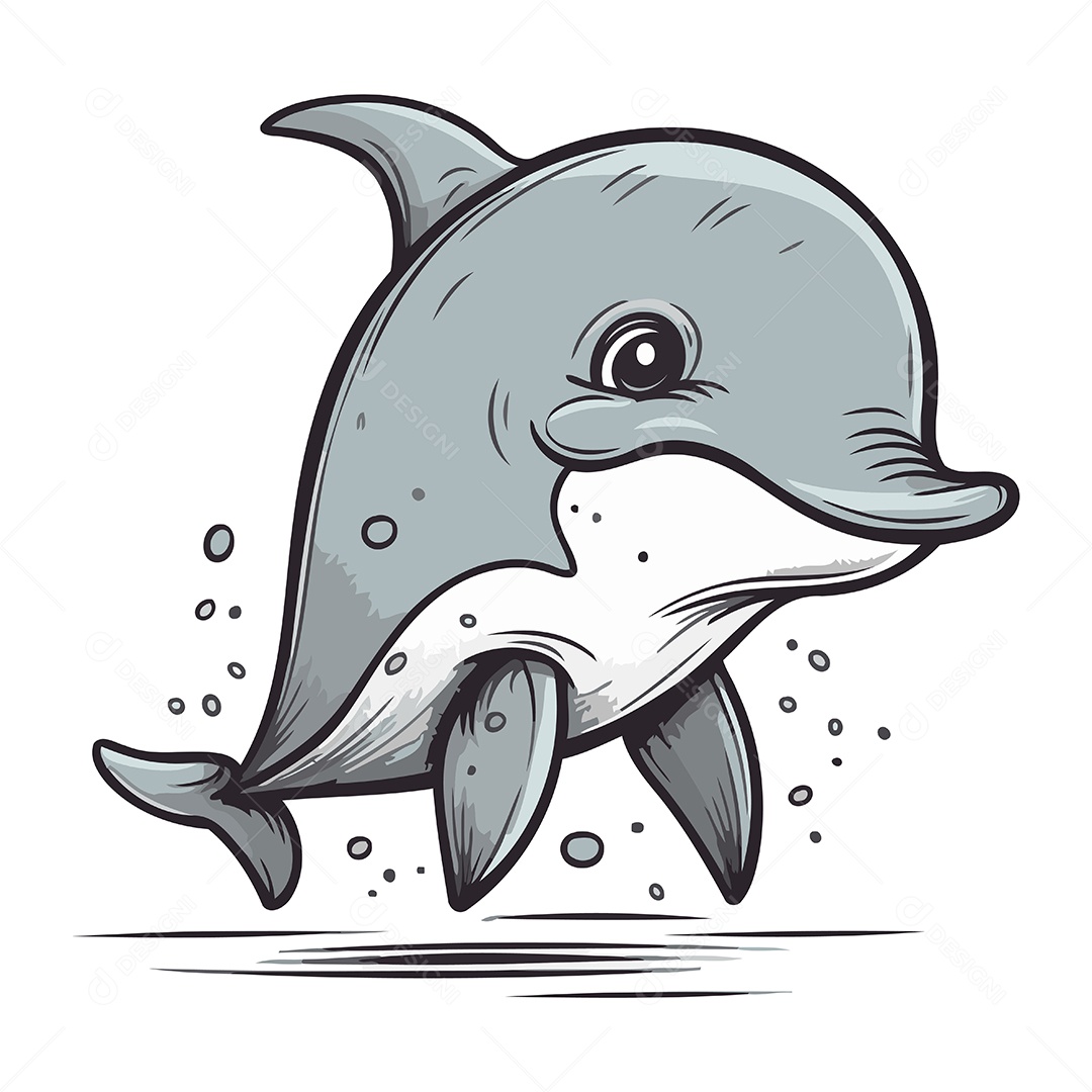 Golfinho de Desenho Animado Ilustração Vetor EPS