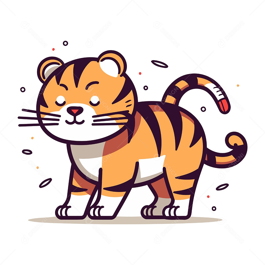 Tigre Fofo de Desenho Animado Ilustração Vetor EPS
