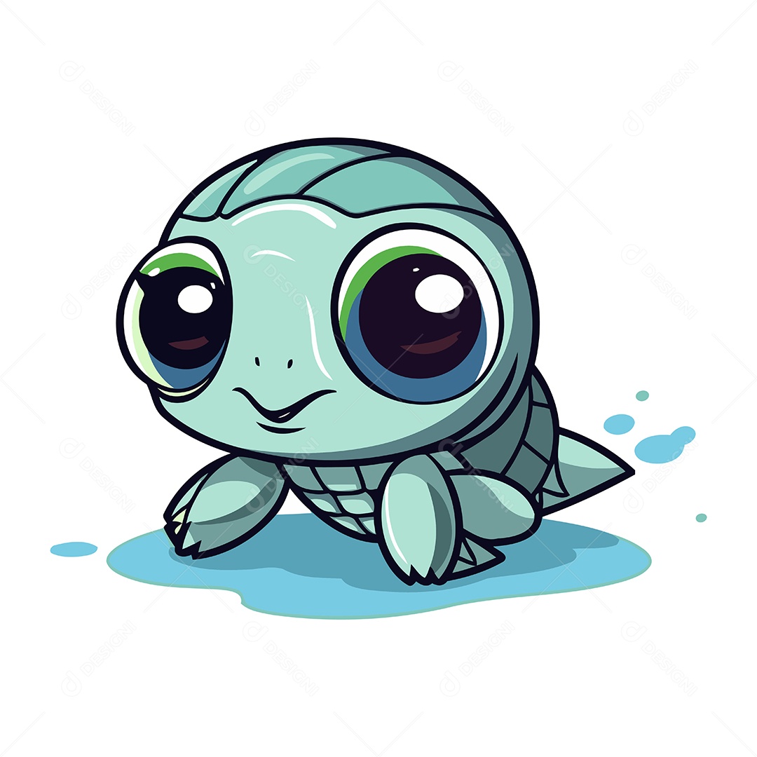 Tartaruga Fofa de Desenho Animado Ilustração Vetor EPS