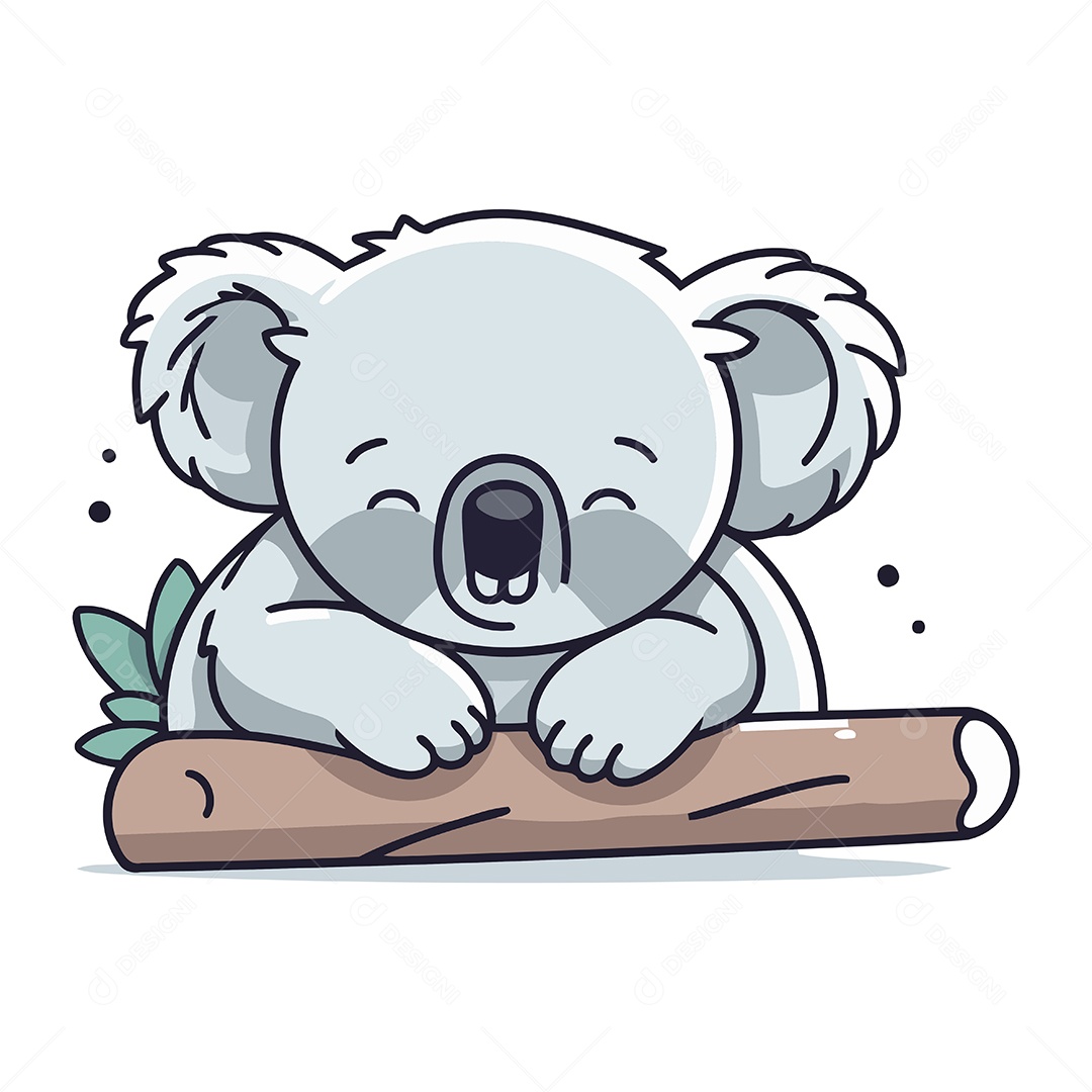 Coala Fofo Dormindo em um Tronco Ilustração Vetor EPS