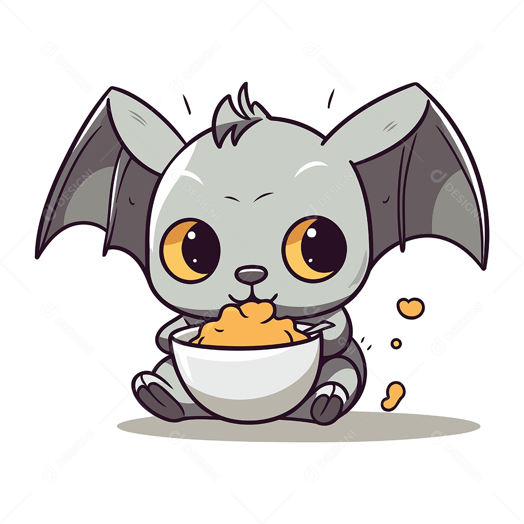 Morcego Fofo com Tigela Ilustração Vetor EPS