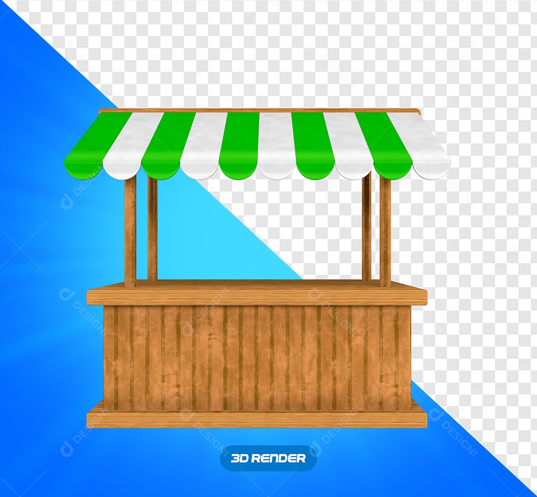 Barraca de Feira Elemento 3D Verde Branco para Composição PSD