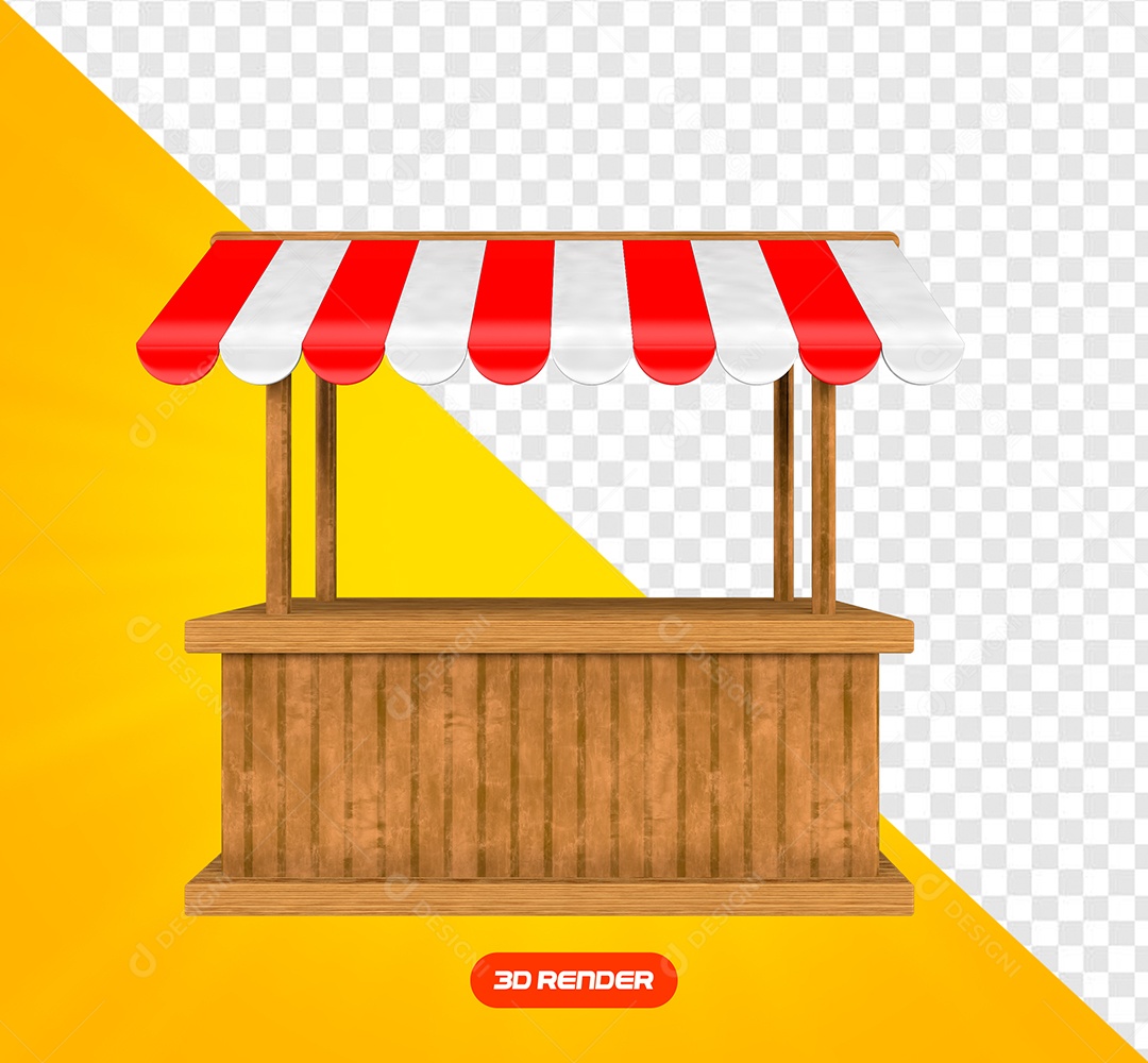 Barraca de Feira Elemento 3D Vermelho Branco para Composição PSD