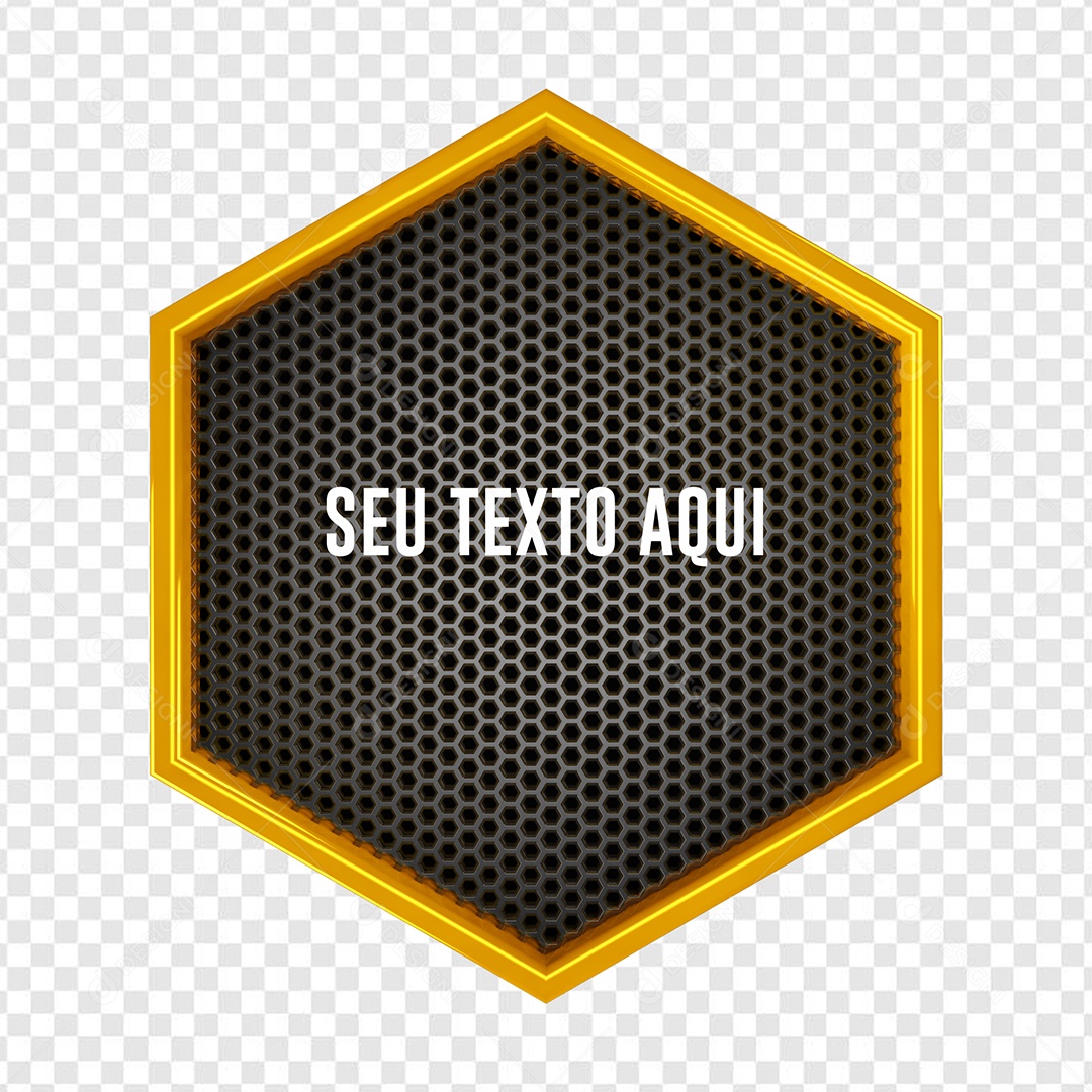 Placa de Metal Elemento 3D Amarelo Preto para Composição PSD