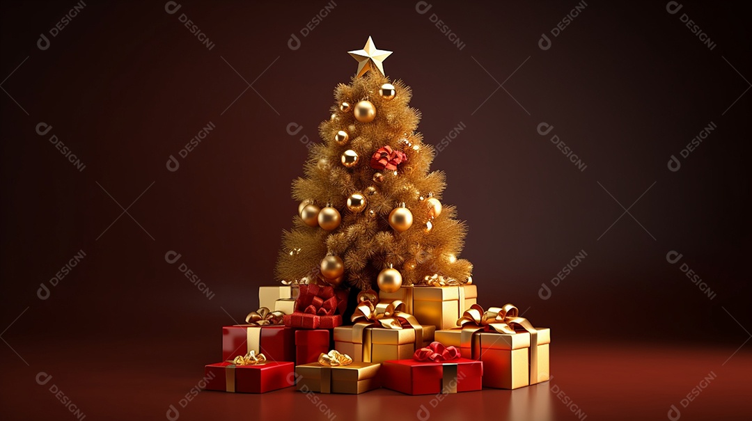 Árvore de natal decorada com presentes