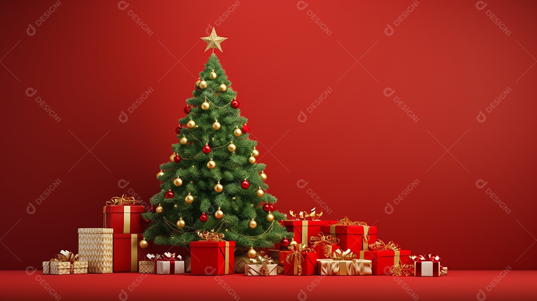 Árvore de natal decorada com presentes