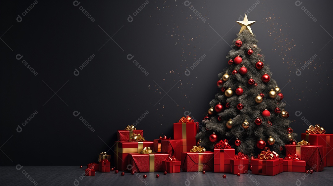 Árvore de natal decorada com presentes