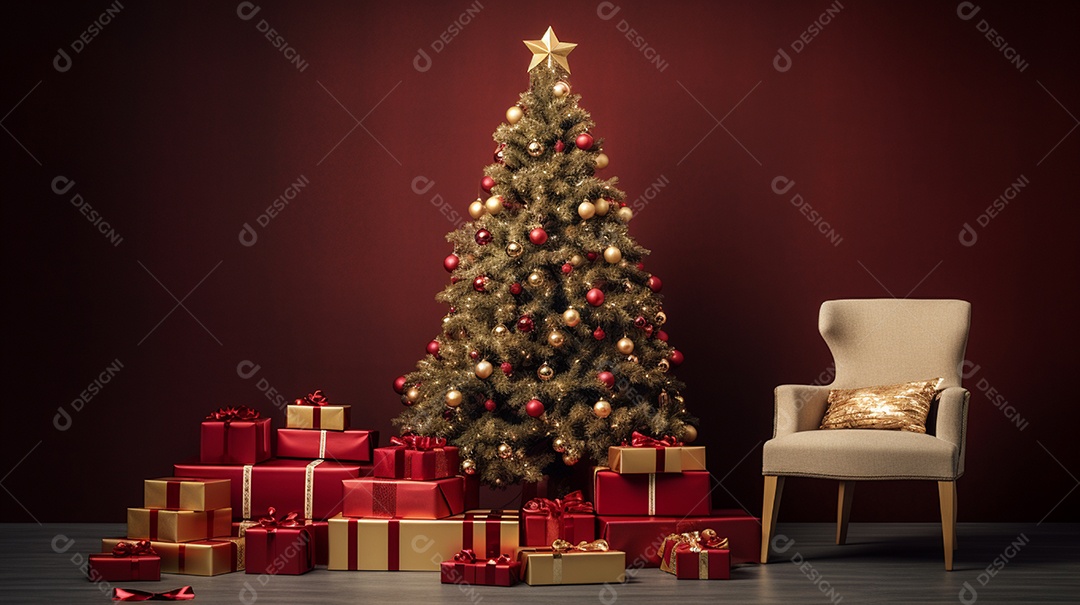 Árvore de natal decorada com presentes