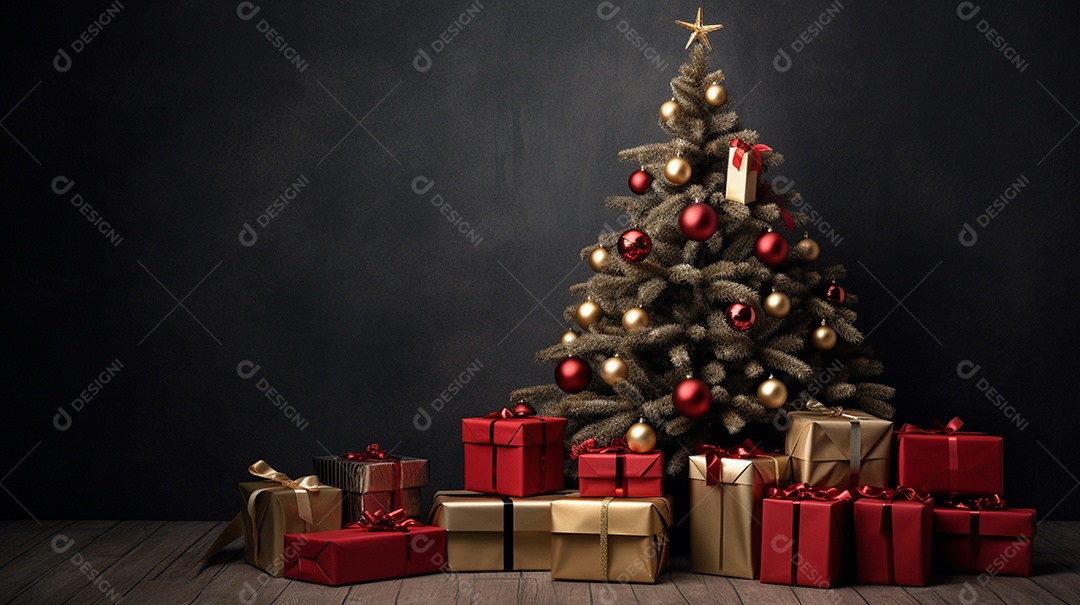 Árvore de natal decorada com presentes